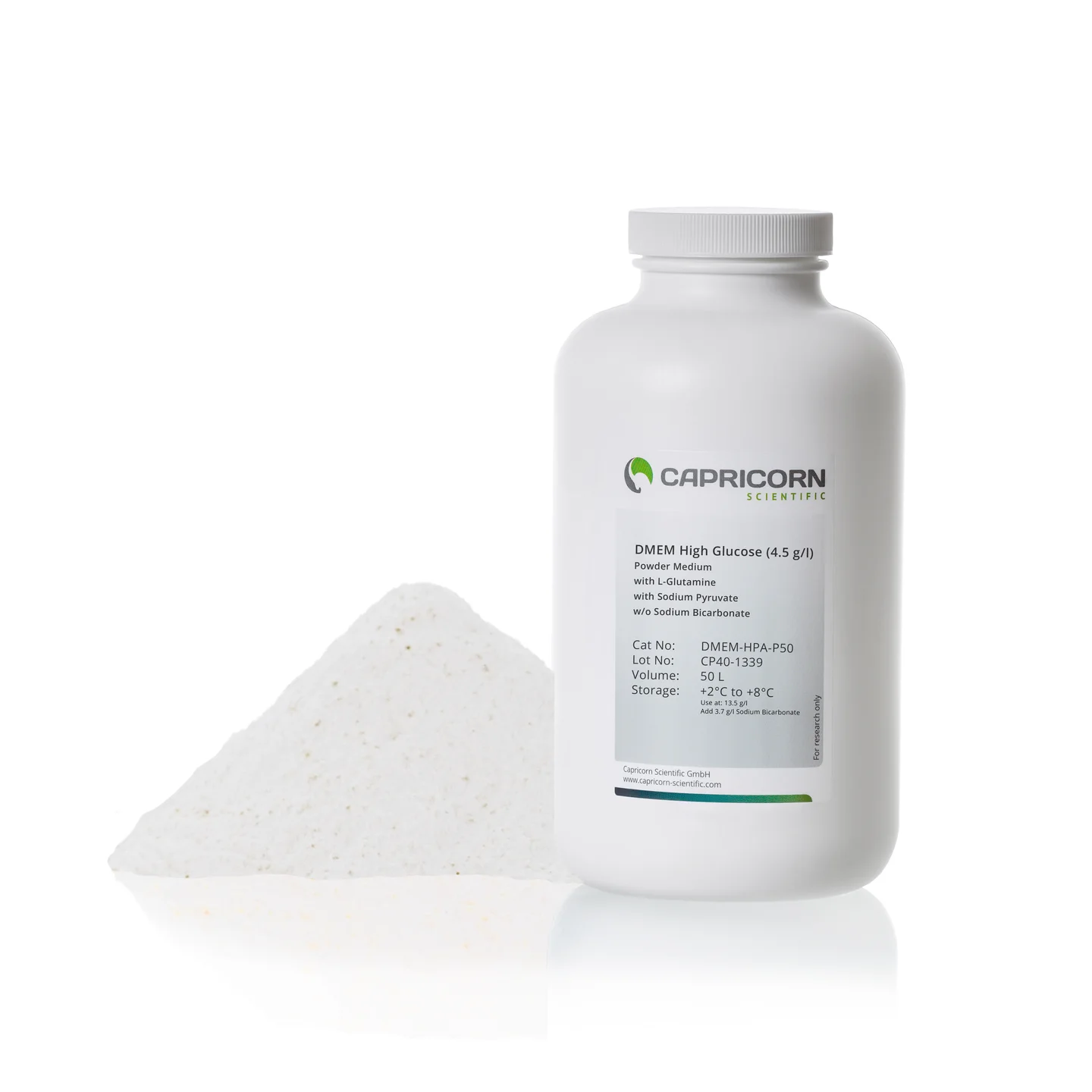 Môi trường DMEM dạng bột, Glucose nồng độ cao (4.5 g/l), chứa L-Glutamine, Sodium Pyruvate, không chứa Sodium Bicarbonate